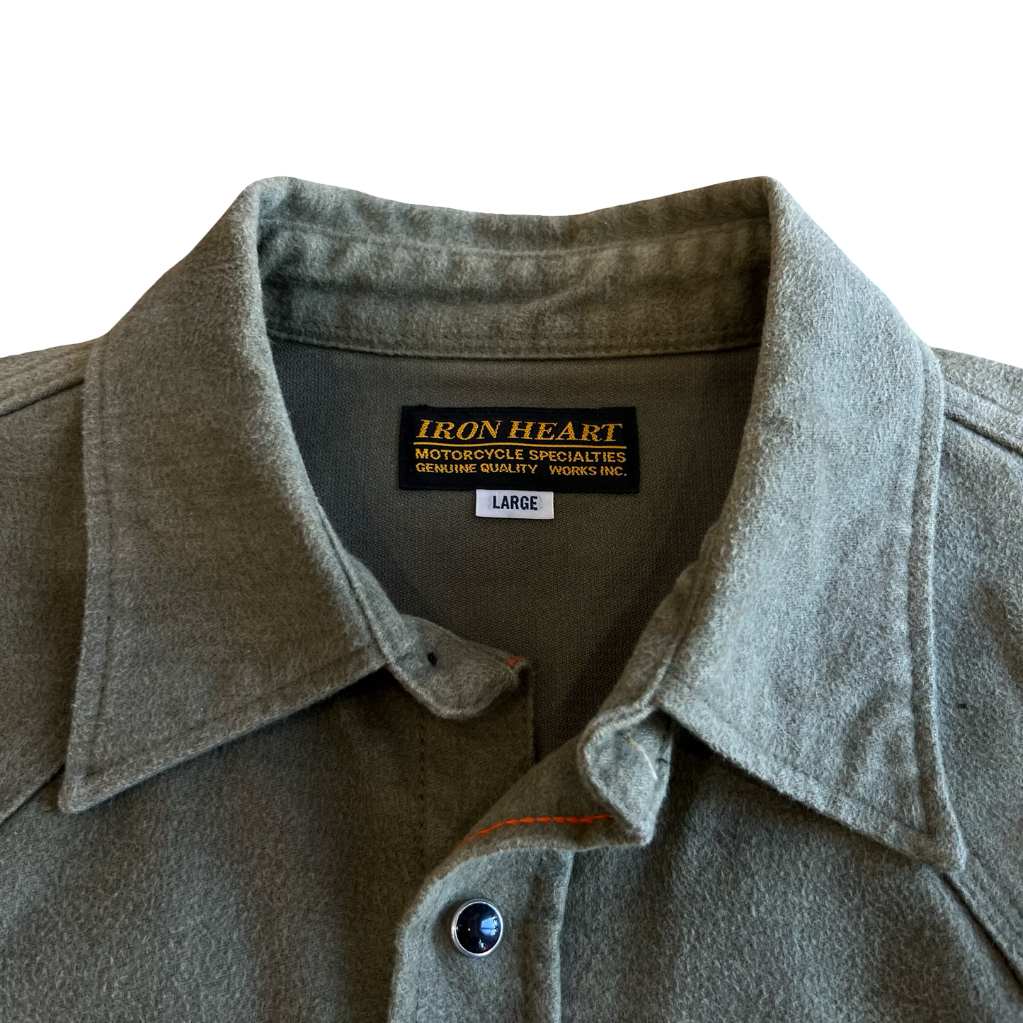 Iron heart Olive Moleskin Western Snap Shirt Sz Large