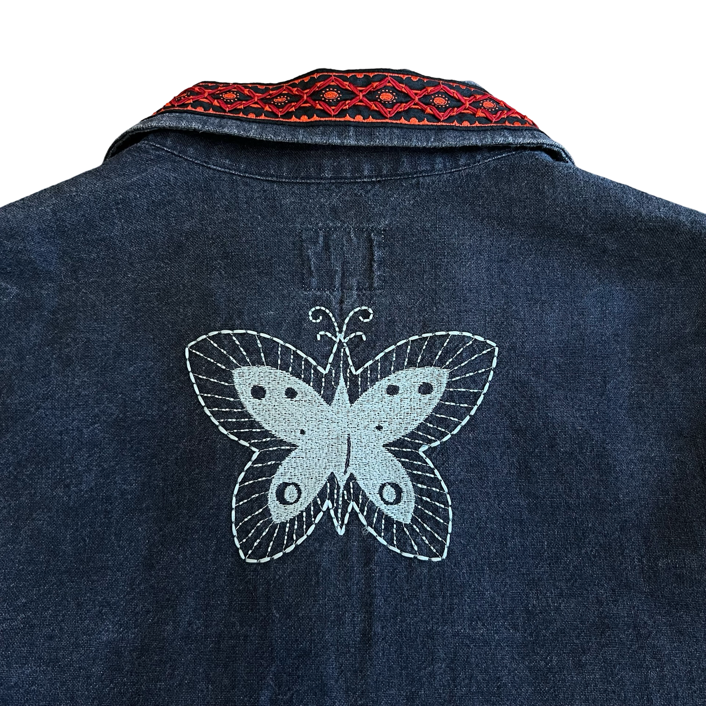 Needles Embroidered Butterfly Linen Oriental Shirt SZ M