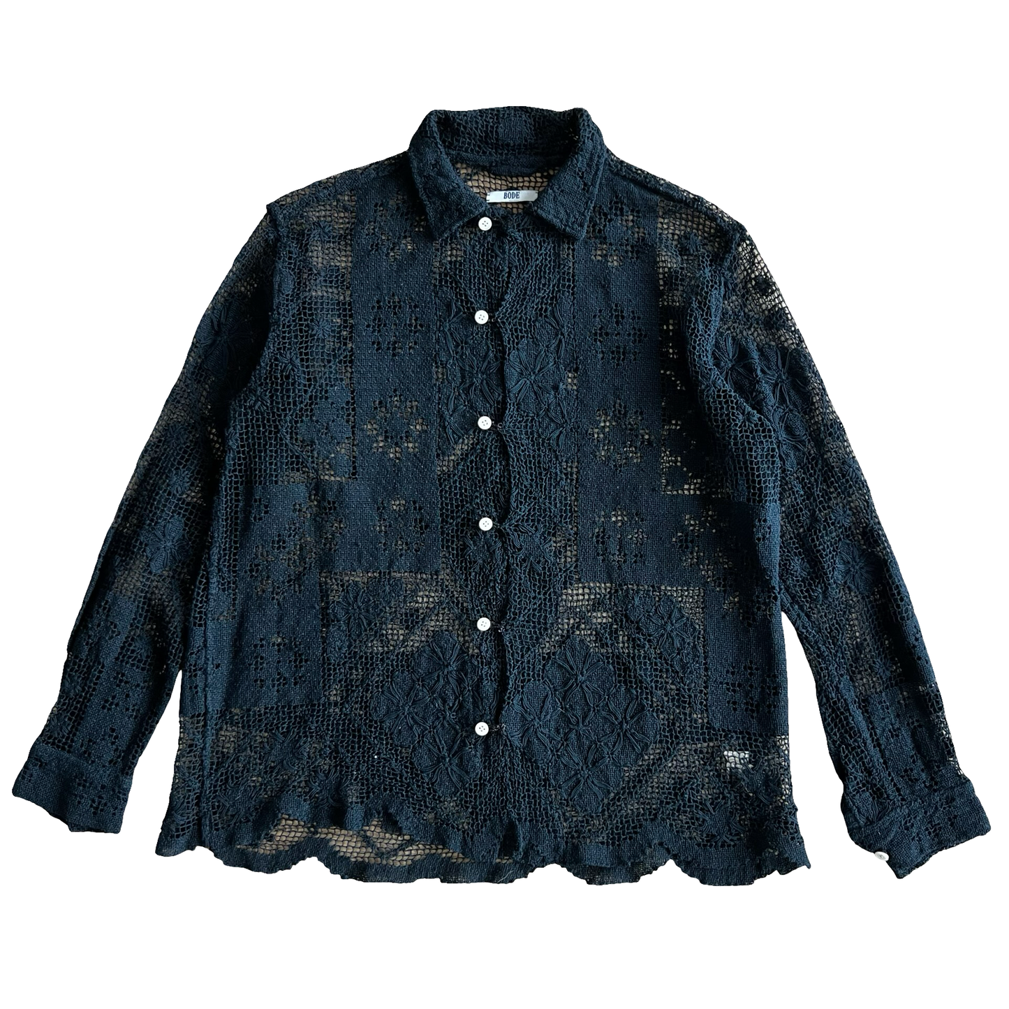 Bode Black Crochet Knit Button-up SZ S