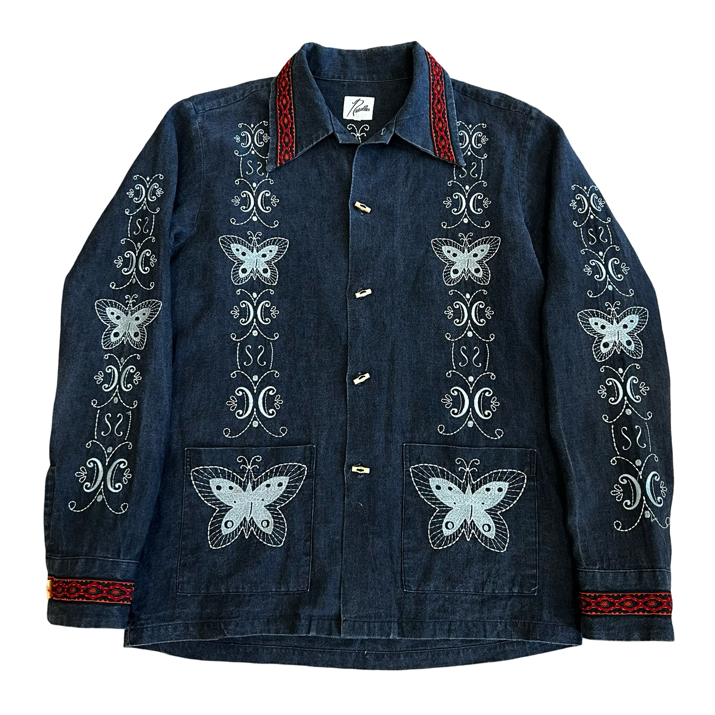 Needles Embroidered Butterfly Linen Oriental Shirt SZ M