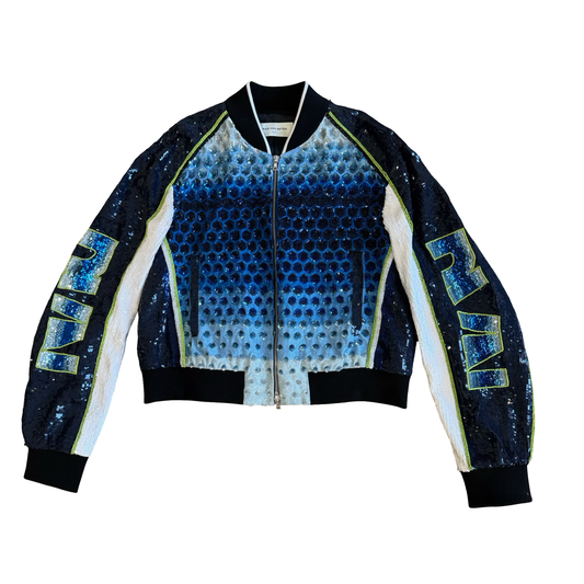 Dries Van Noten Vamps Sequin Racer Print Bomber Jacket SZ L