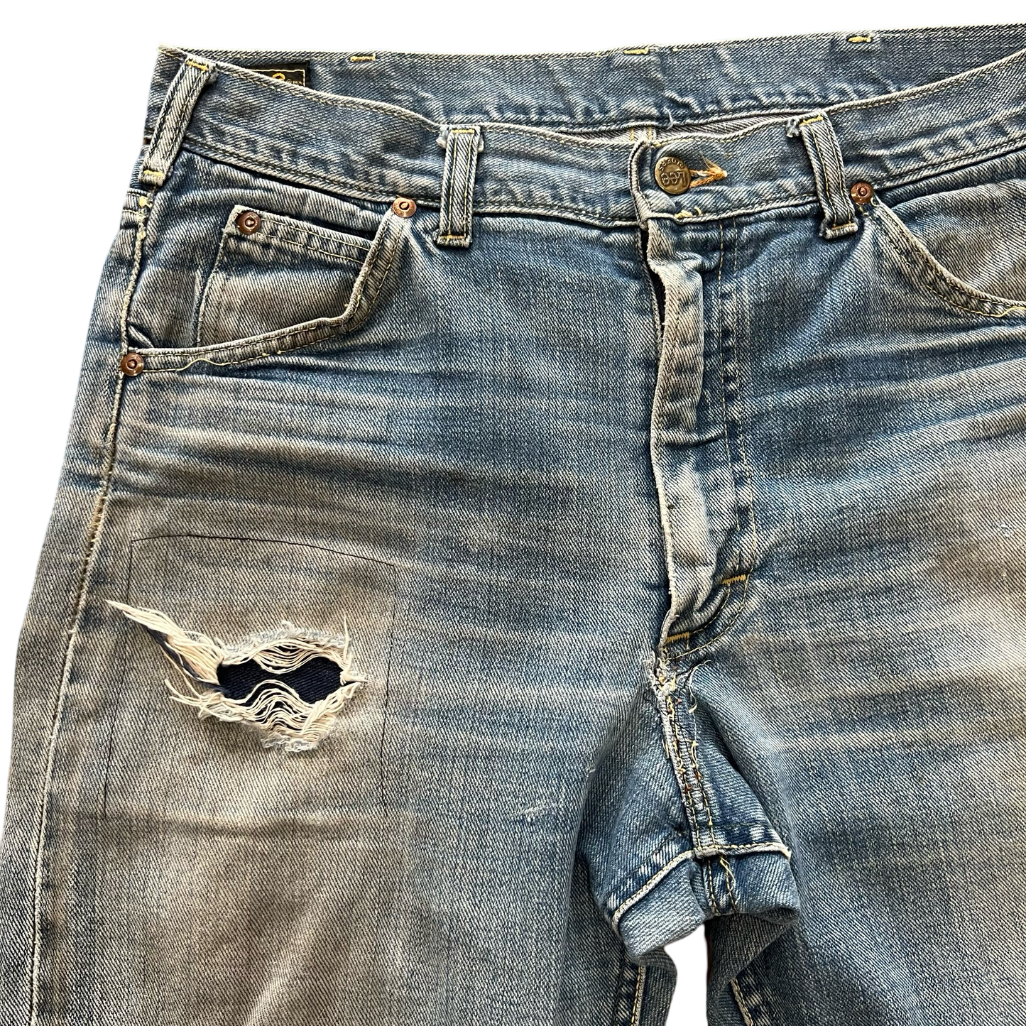 Vintage 1960s Lee Riders Sanforized Selvedge Mud Wash Repaired Denim SZ 33
