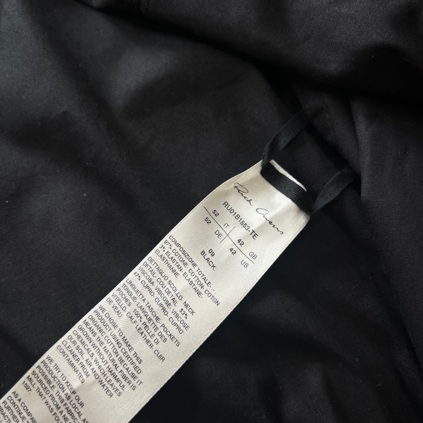 Rick Owens Black Larry Flight Suit SS22 SZ 52