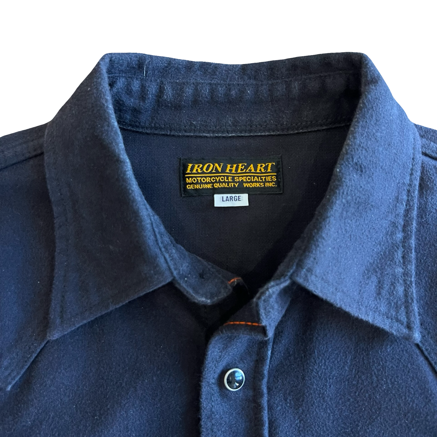 Iron Heart Navy Moleskin Western Snap Work Shirt SZ Large