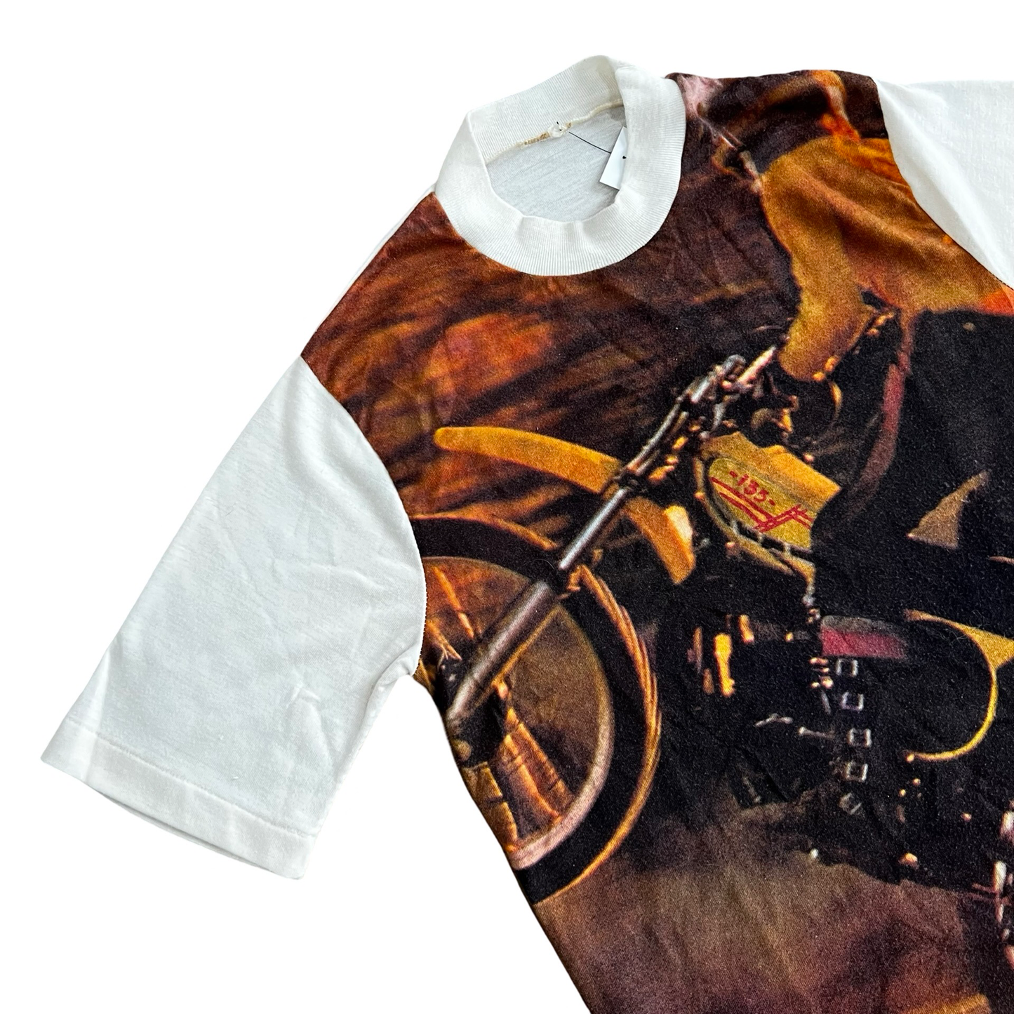 Vintage 70s Full Print Motorcycle T-Shirt SZ S
