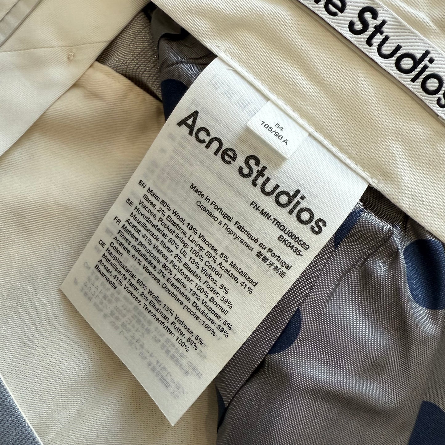 Acne Studios Dusty Blue Glitter Trousers SZ 54