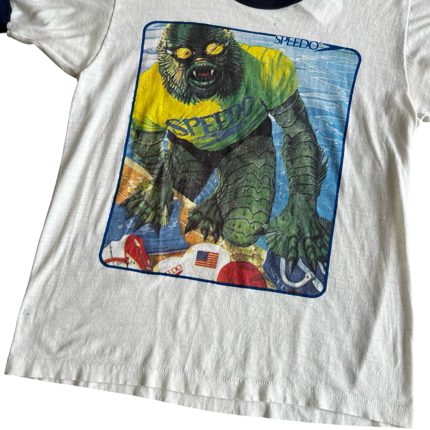 Vintage 70s Speedo Swamp Monster Ringer T-Shirt SZ M