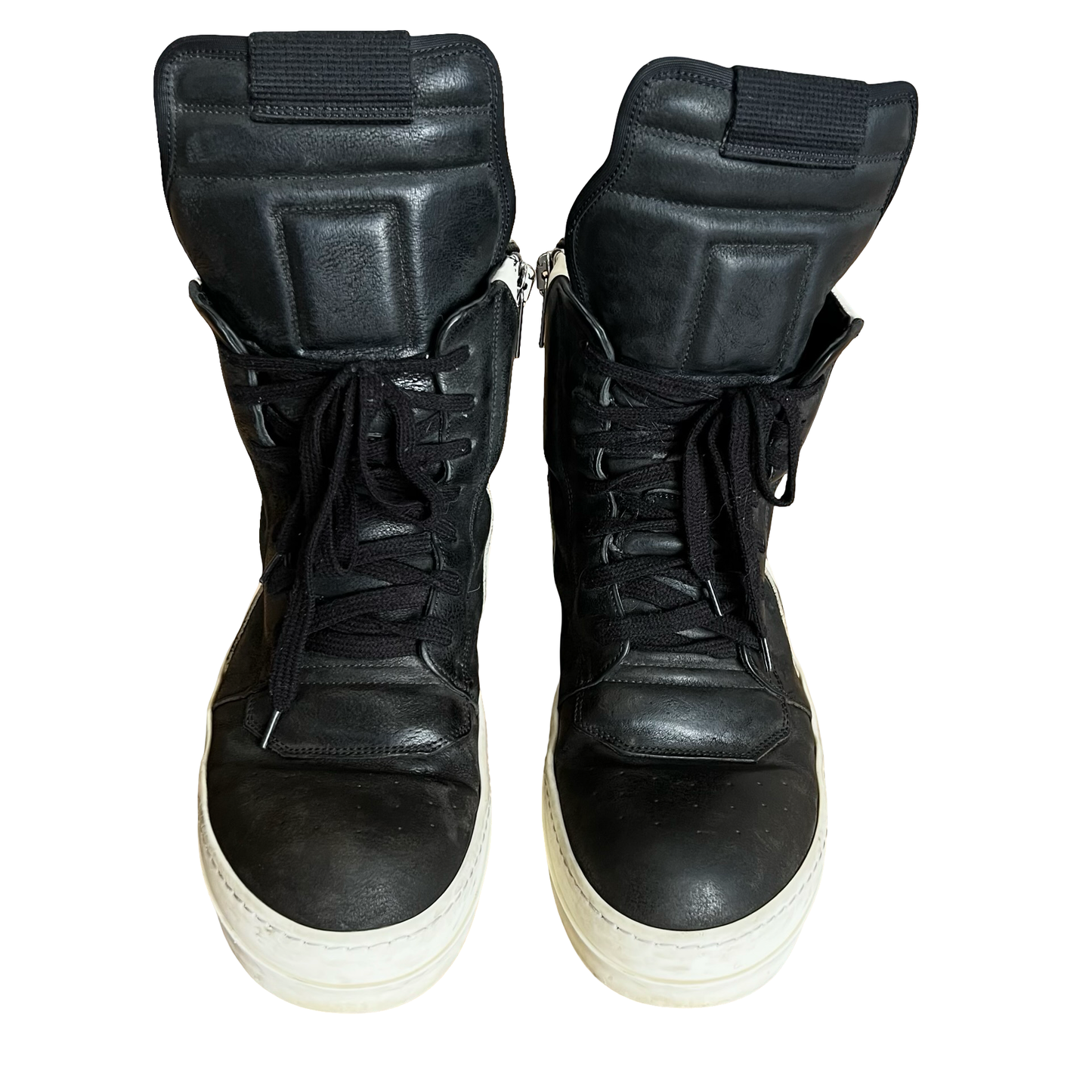 Rick Owens Black/Milk Blistered Leather Geobasket SZ 42
