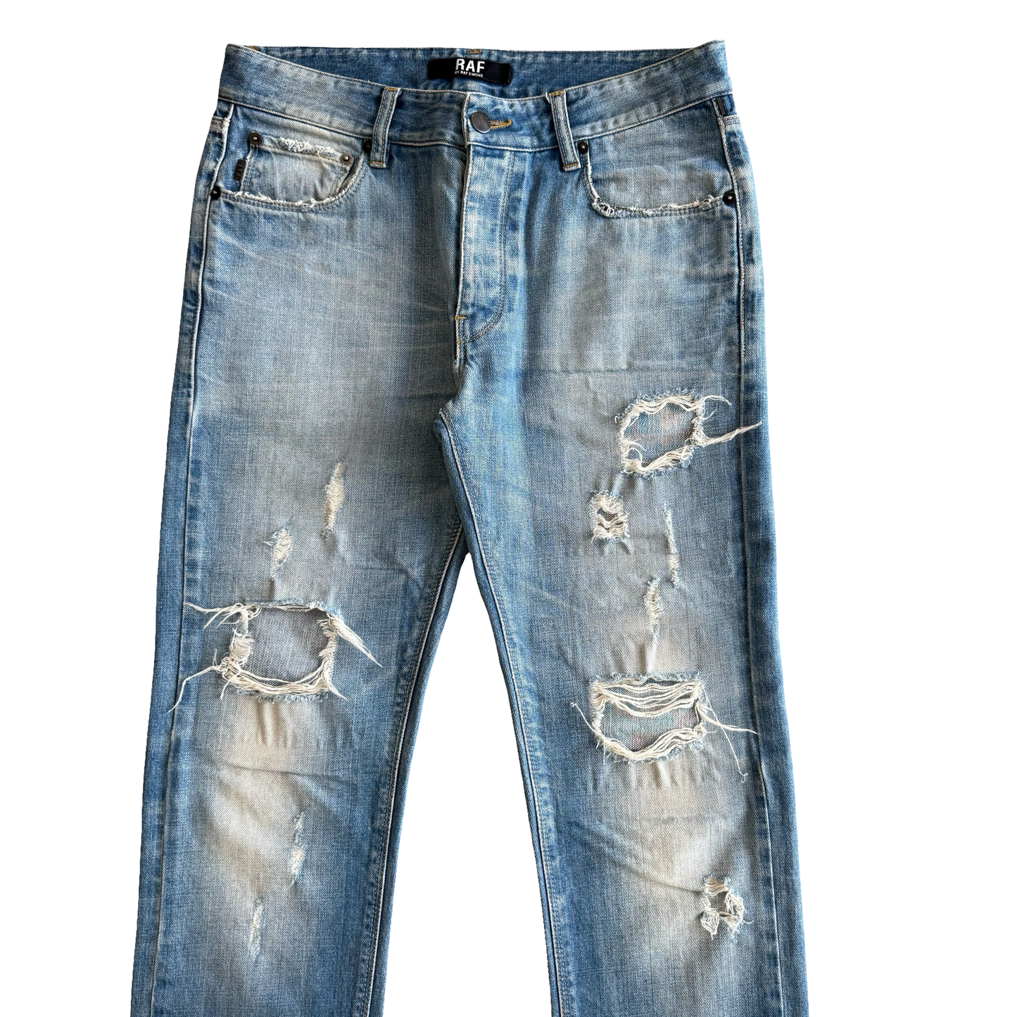 Raf By Raf Simons Light Wash Distressed Denim SZ 32