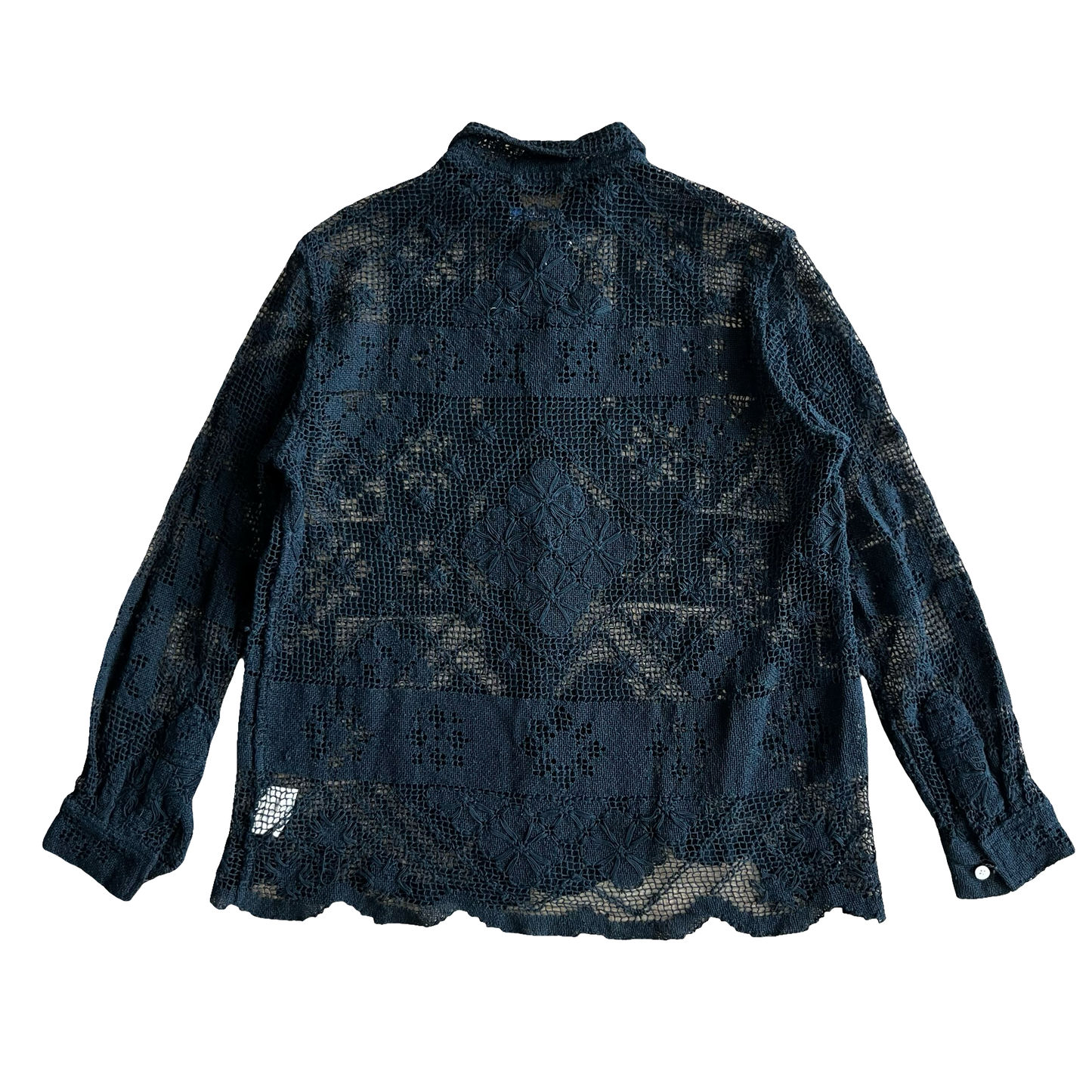 Bode Black Crochet Knit Button-up SZ S