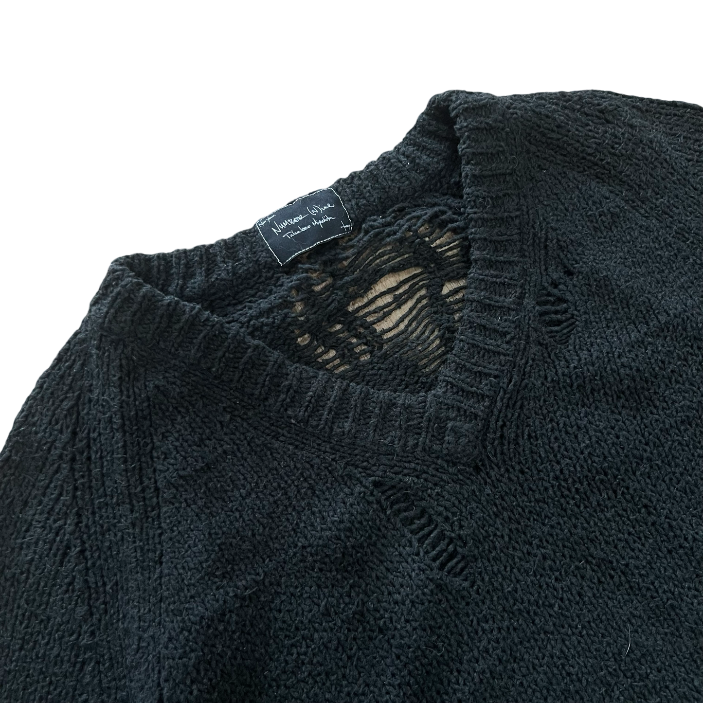 Number (N)ine "Touch Me I'm Sick" Black Distressed Knit Sweater AW03 SZ 3