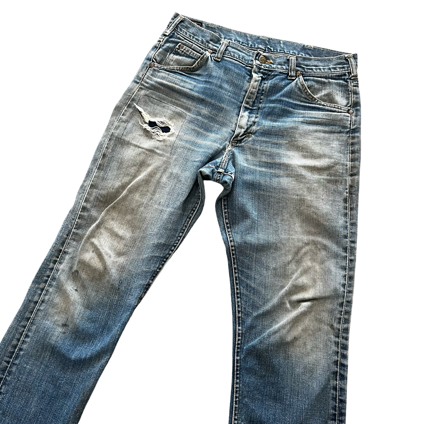 Vintage 1960s Lee Riders Sanforized Selvedge Mud Wash Repaired Denim SZ 33