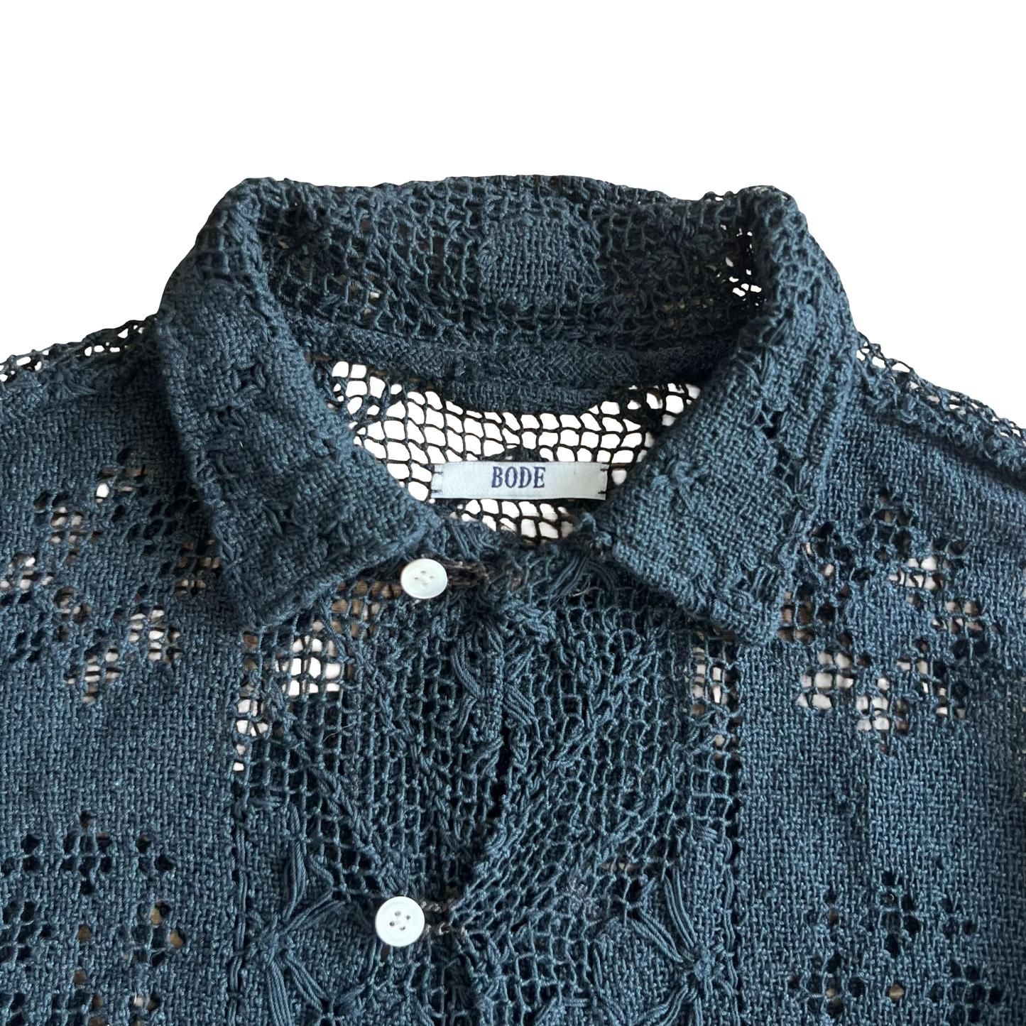 Bode Black Crochet Knit Button-up SZ S