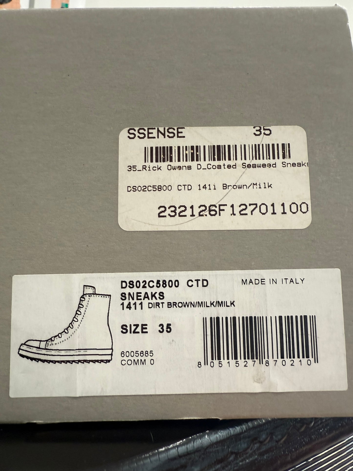 Rick Owens ‘Seaweed’ Ramones Sz 35