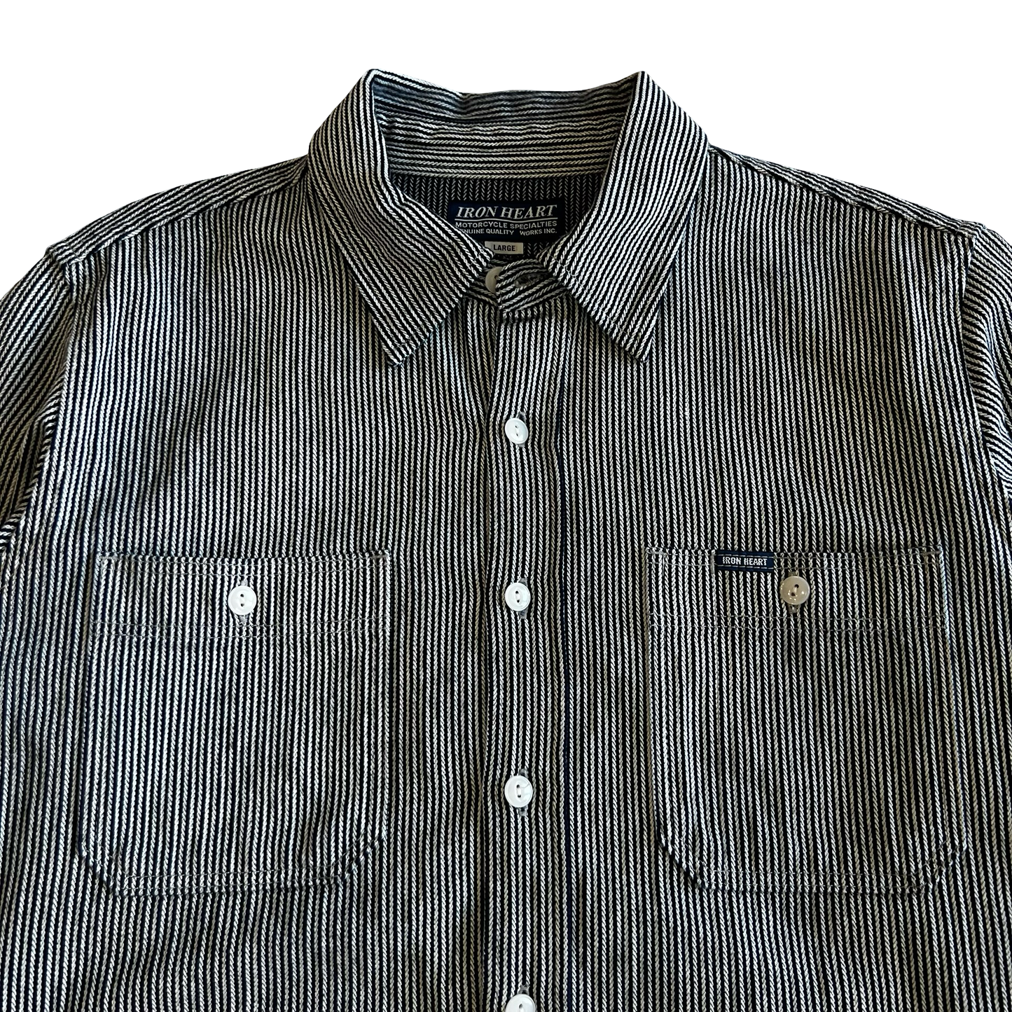 Iron Heart Hickory Stripe Work Shirt SZ Large