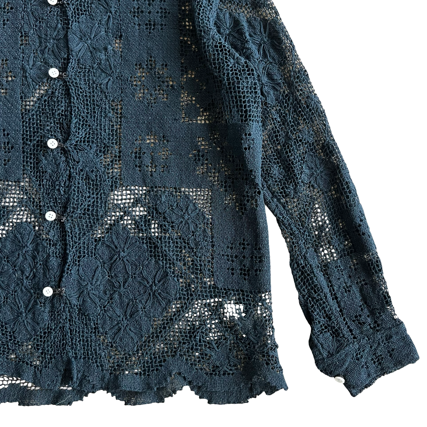 Bode Black Crochet Knit Button-up SZ S