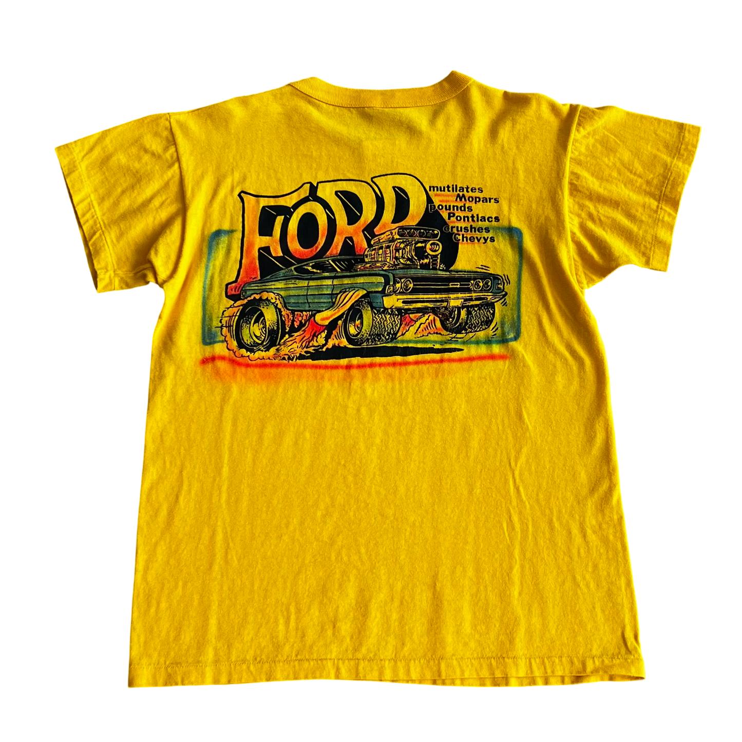 Vintage 70s Ford Drag Car Rat Fink Style Airbrush T-Shirt SZ M