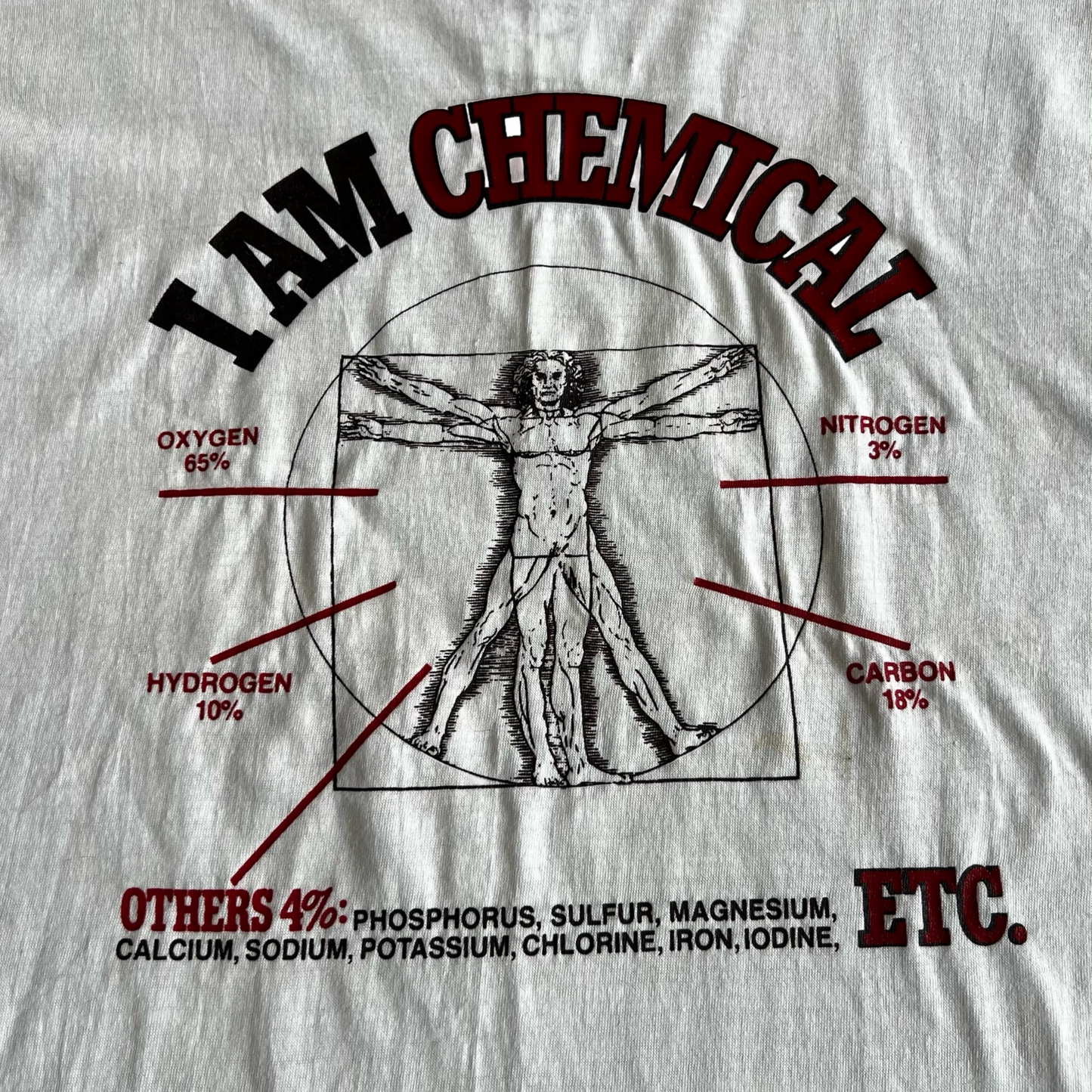 Vintage 80s I Am Chemical Vitruvian Man Monsanto Ringer T-Shirt SZ XL