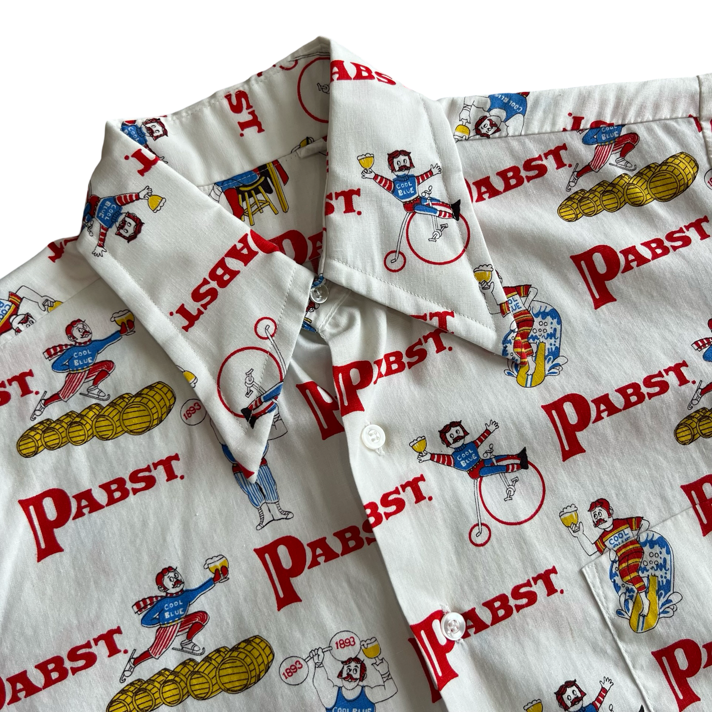 Vintage 1970s Pabst PBR Printed Collared Button Up Shirt SZ S