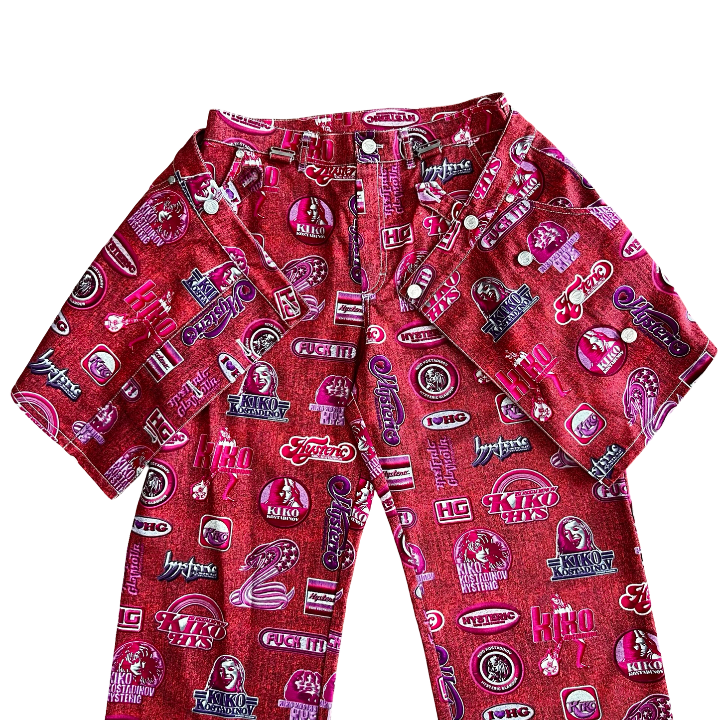 Kiko Kostadinov x Hysteric Glamour Pink Logo Print Skirt Denim SZ 32 (L)