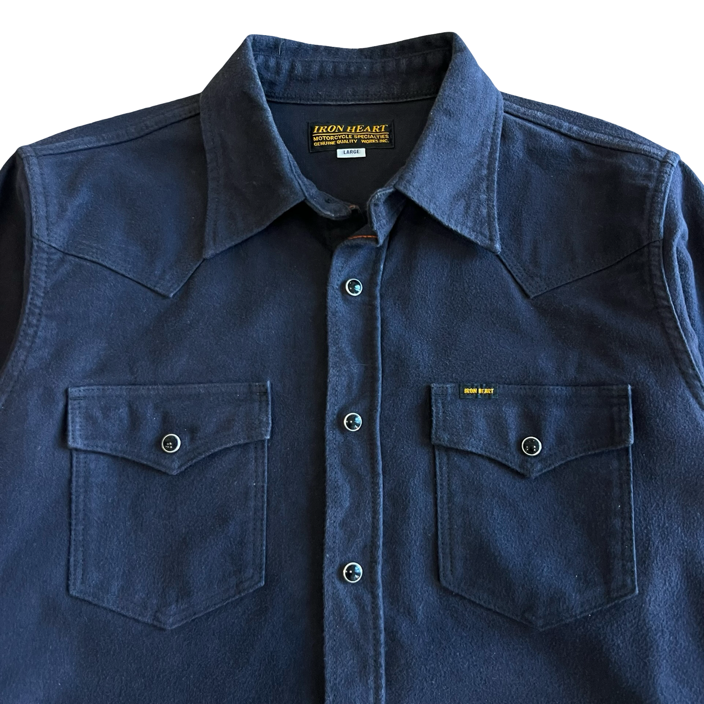 Iron Heart Navy Moleskin Western Snap Work Shirt SZ Large