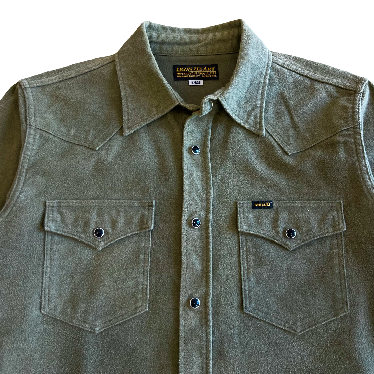 Iron heart Olive Moleskin Western Snap Shirt Sz Large
