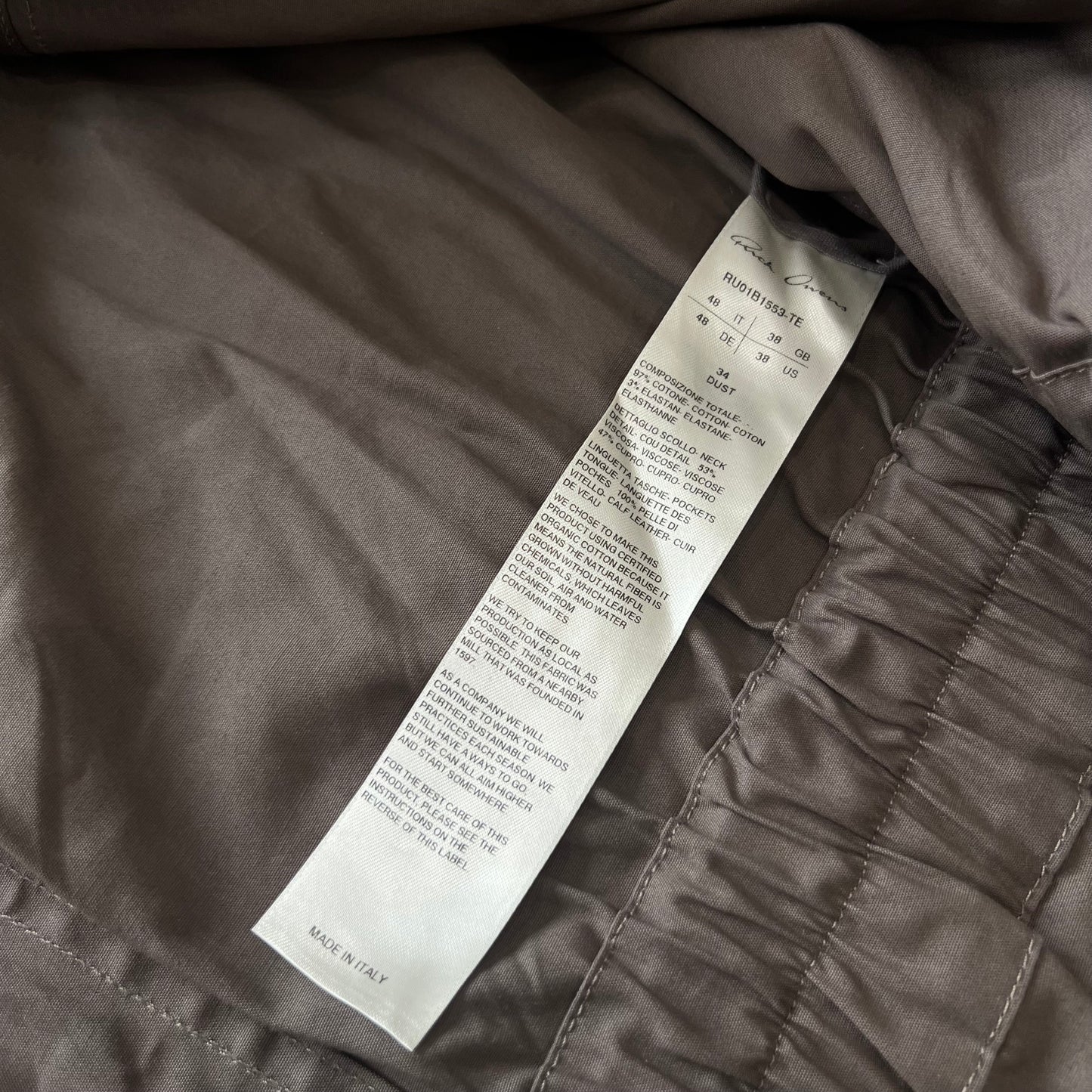 Rick Owens Larry Flight Suit Dust SS22 SZ 48
