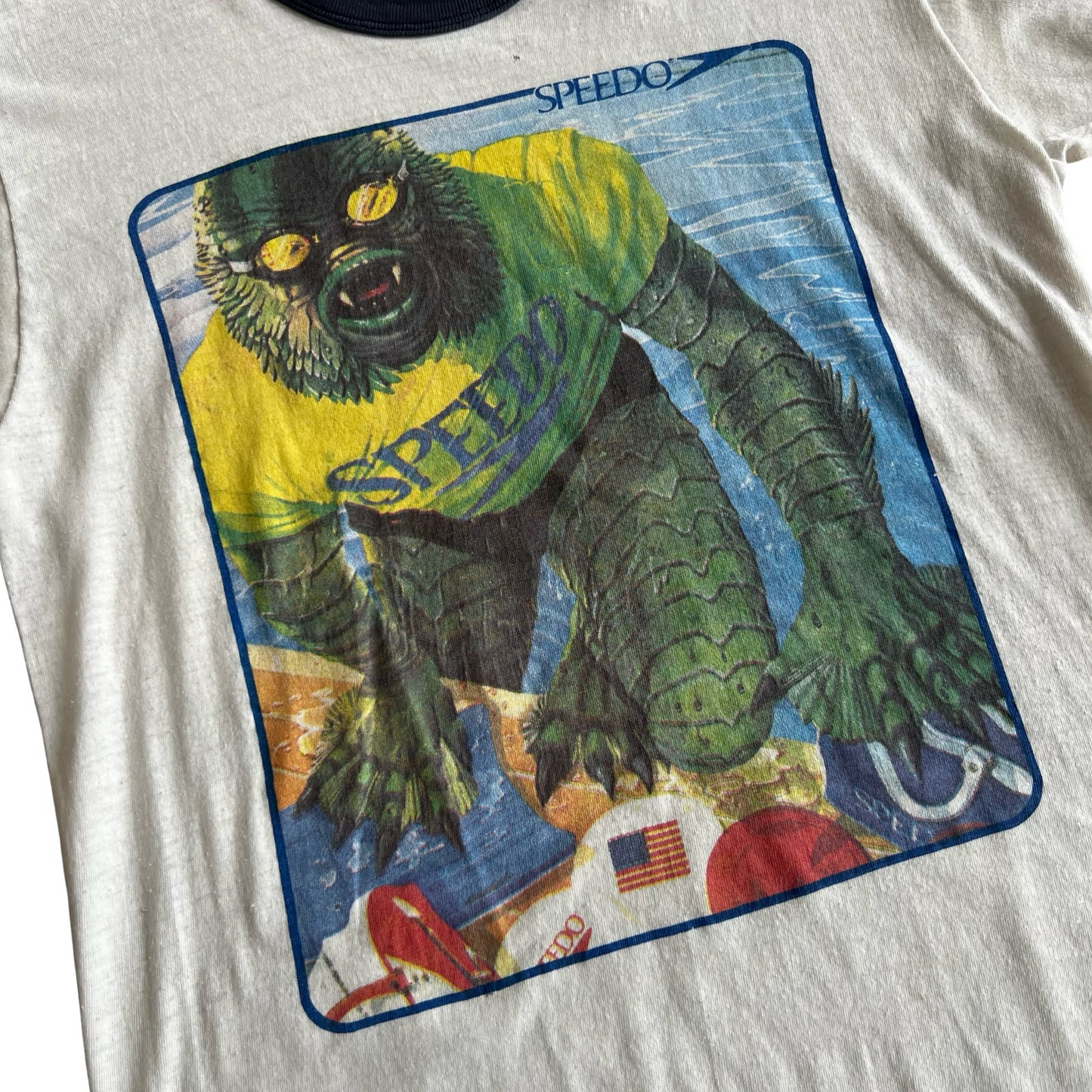 Vintage 70s Speedo Swamp Monster Ringer T-Shirt SZ M