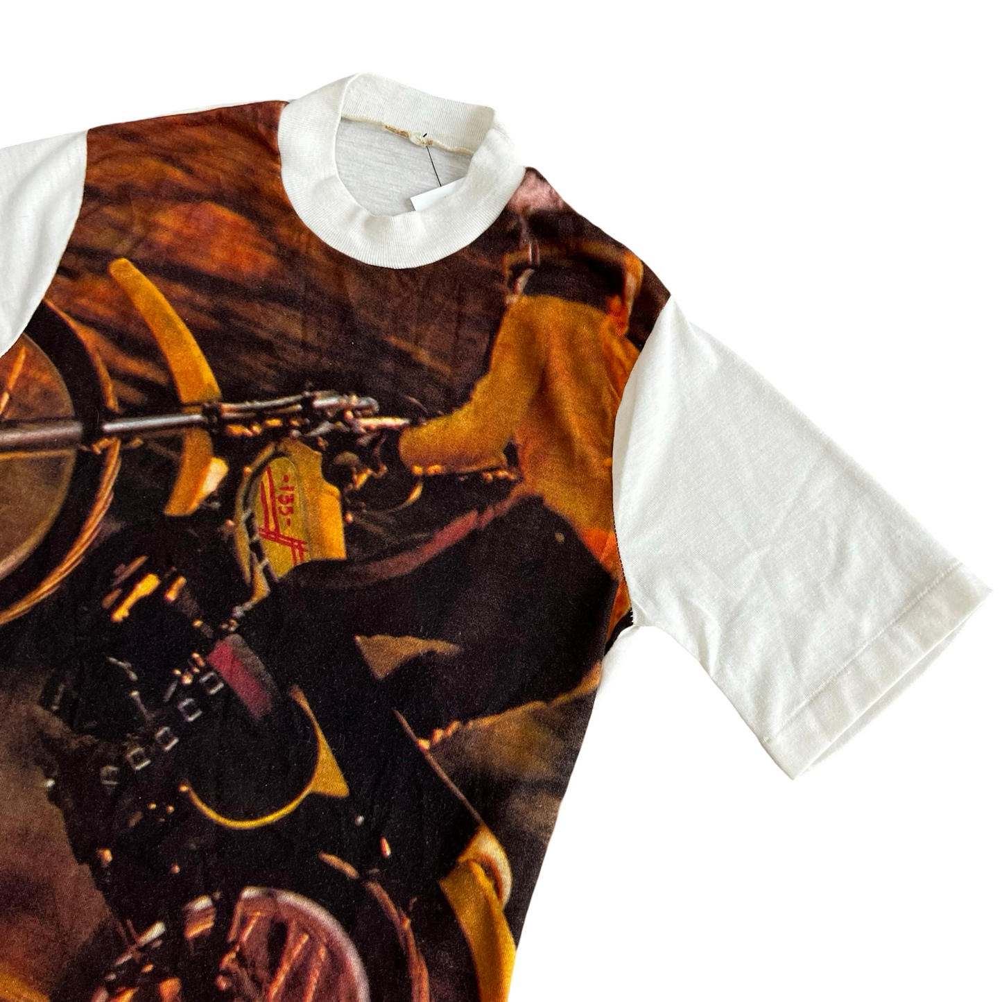 Vintage 70s Full Print Motorcycle T-Shirt SZ S