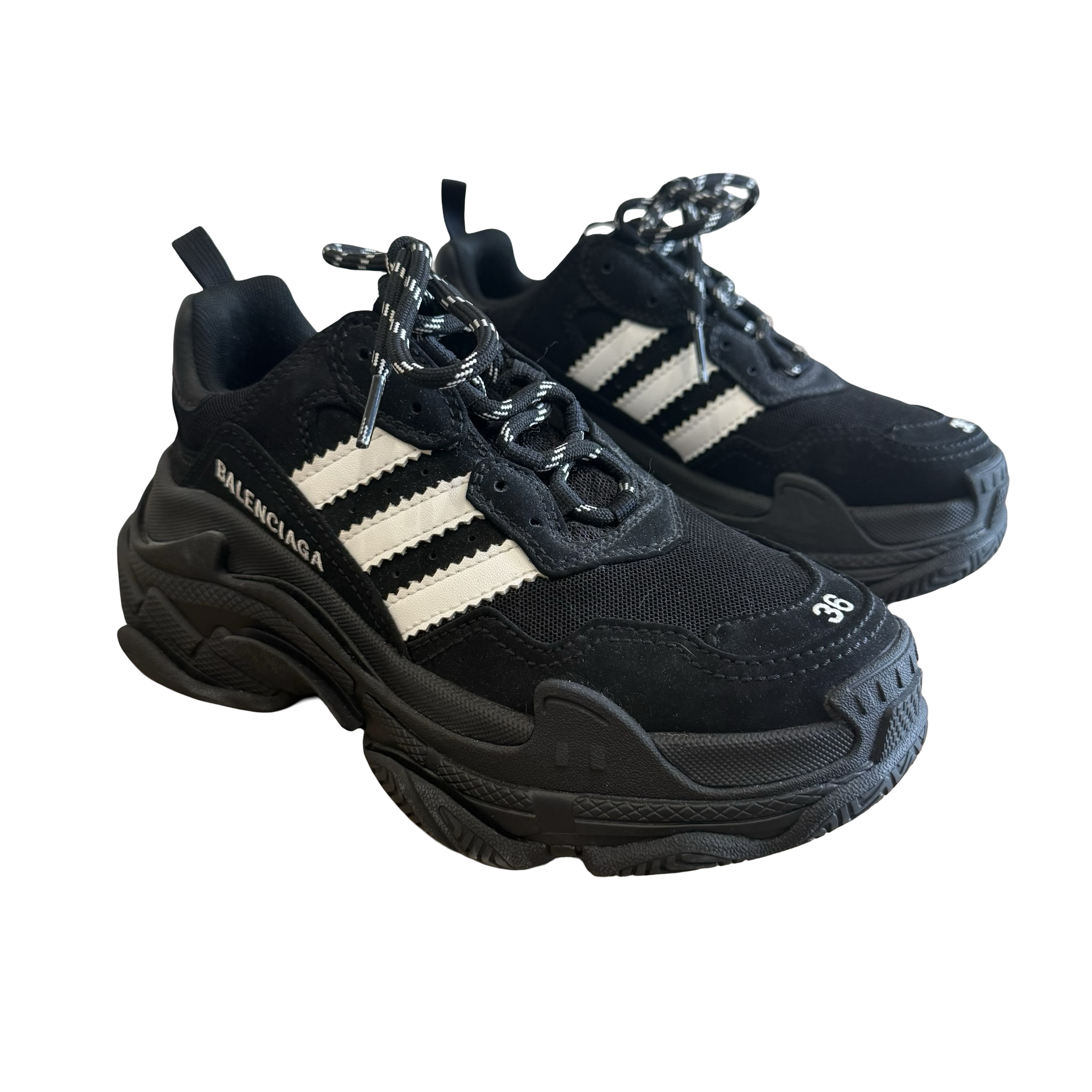 BALENCIAGA×ADIDAS スニーカー 36 バレンシアガ×アディダス トリプルS メッシュ×レザー スニーカー