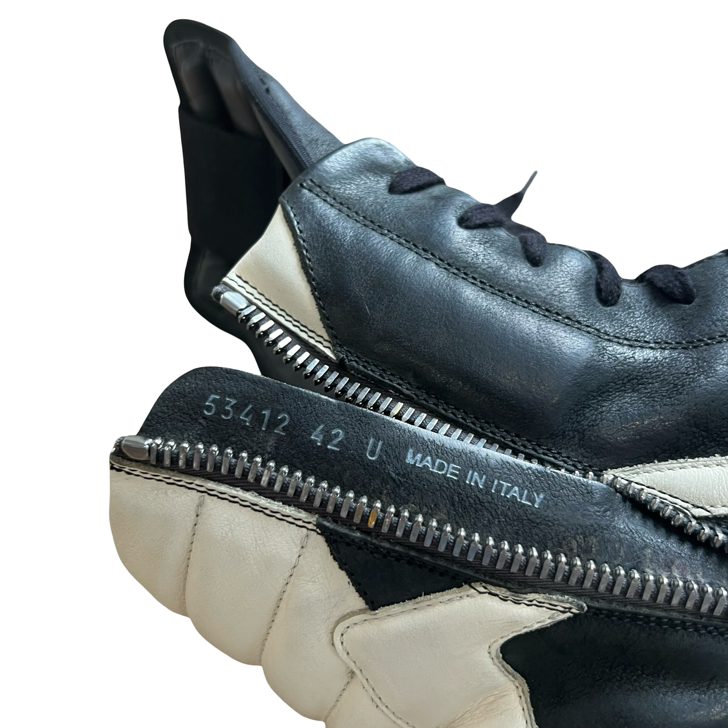 Rick Owens Black/Milk Blistered Leather Geobasket SZ 42