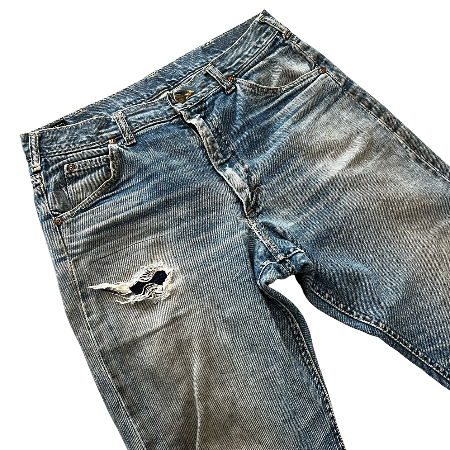 Vintage 1960s Lee Riders Sanforized Selvedge Mud Wash Repaired Denim SZ 33