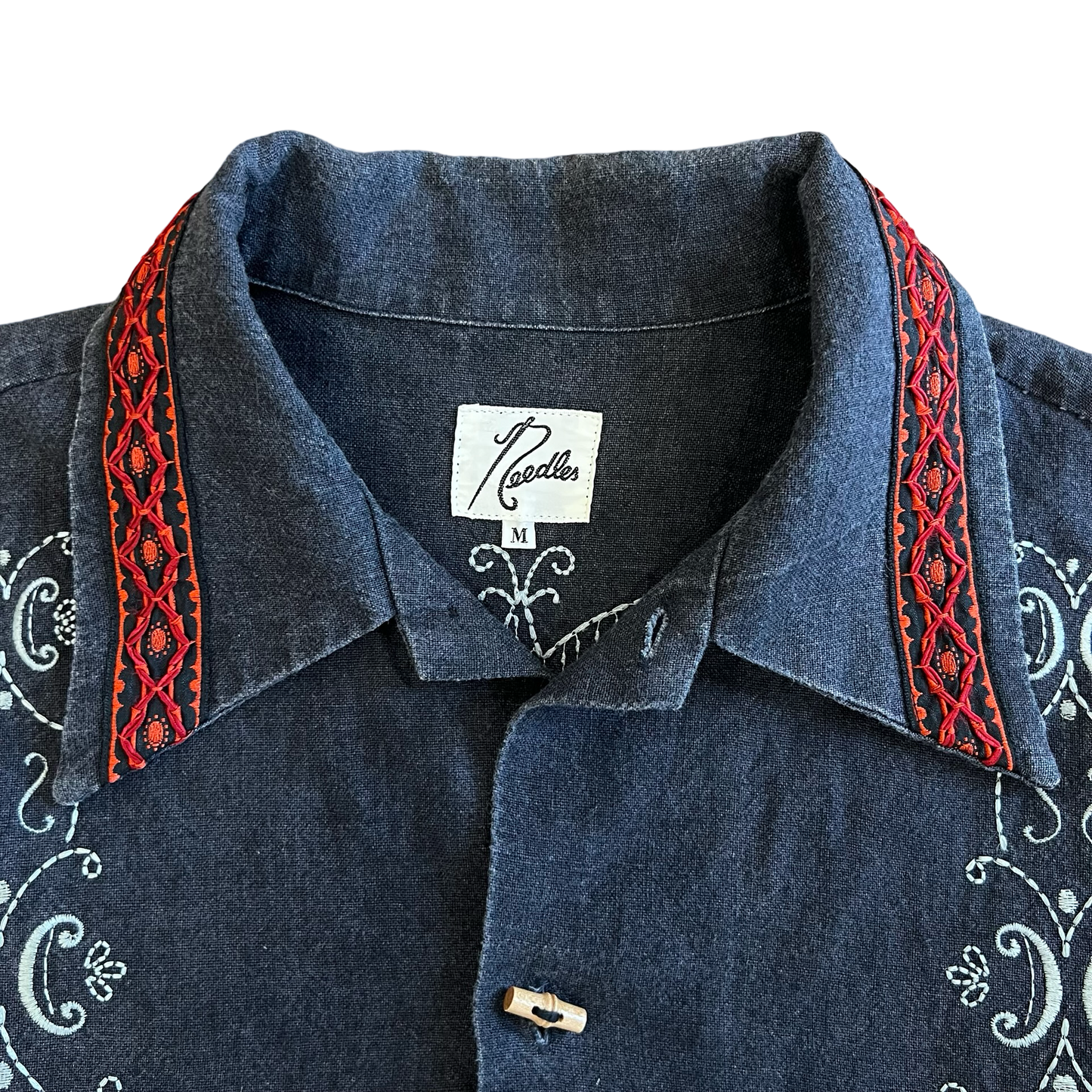 Needles Embroidered Butterfly Linen Oriental Shirt SZ M