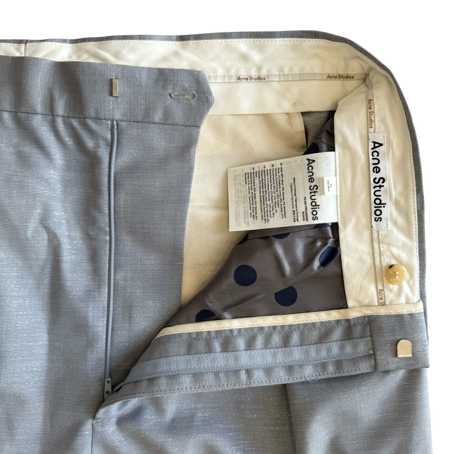 Acne Studios Dusty Blue Glitter Trousers SZ 54