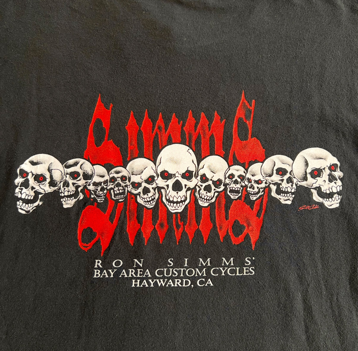 Vintage 90s Ron Simms Custom Cycles Skull T-Shirt SZ L