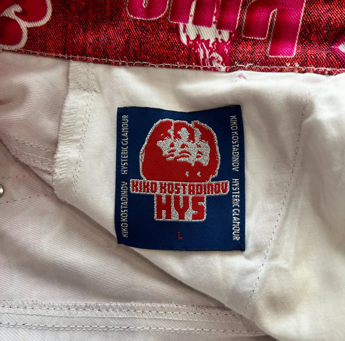 Kiko Kostadinov x Hysteric Glamour Pink Logo Print Skirt Denim SZ 32 (L)
