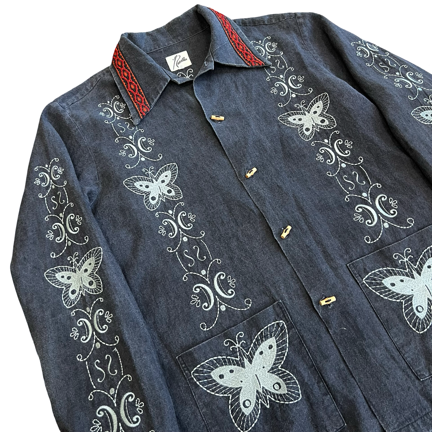Needles Embroidered Butterfly Linen Oriental Shirt SZ M