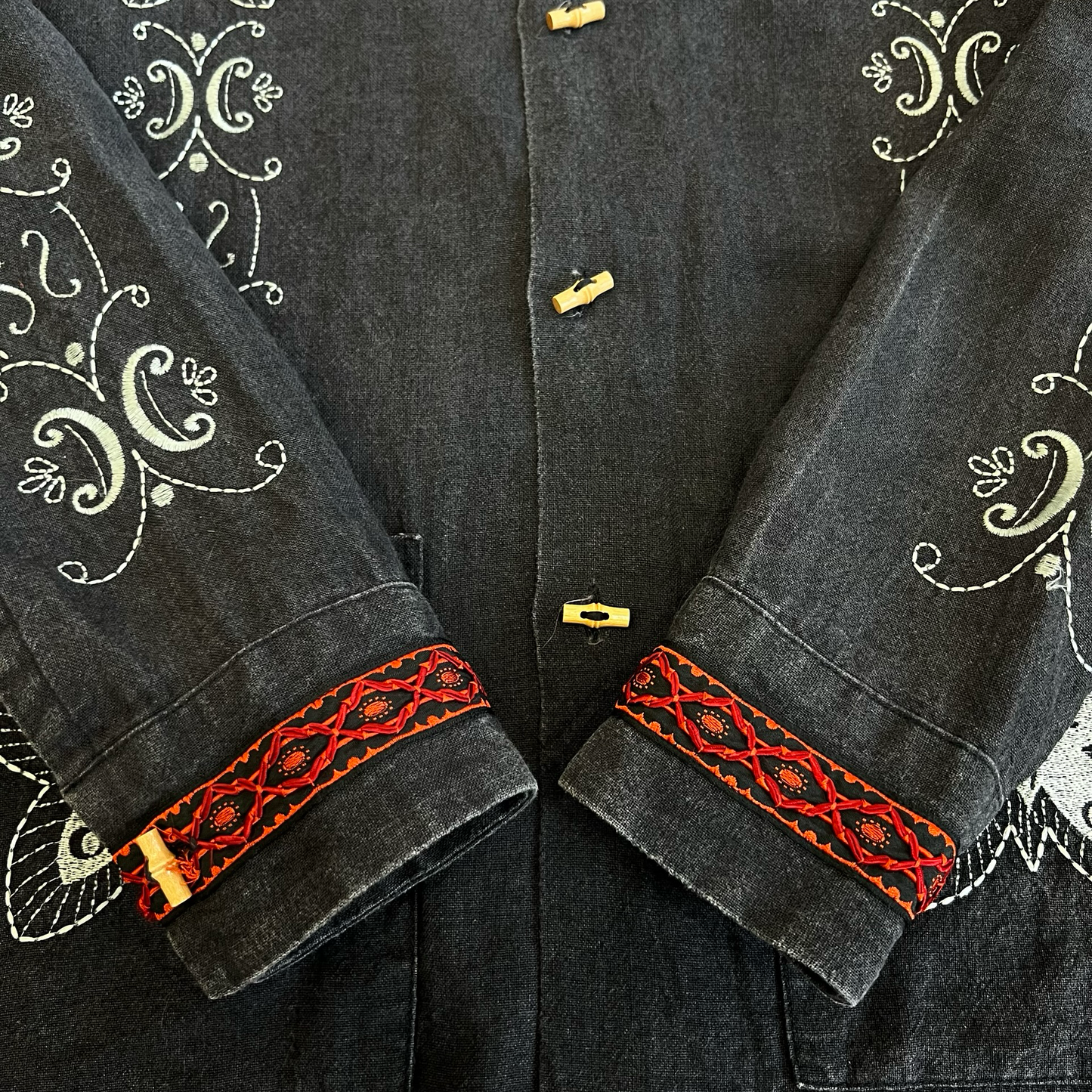 Needles Embroidered Butterfly Linen Oriental Shirt SZ M