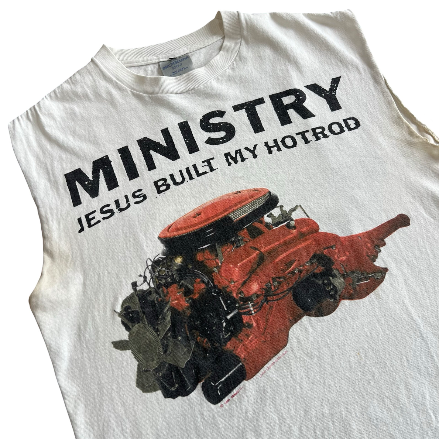 Vintage 90s Ministry Jesus Built My Hotrod Cut Off T-Shirt SZ L
