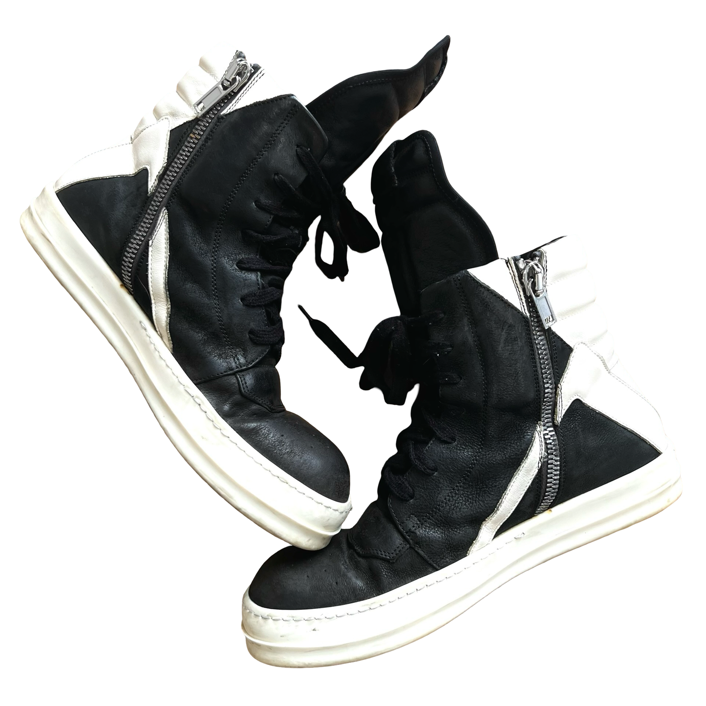 Rick Owens Black/Milk Blistered Leather Geobasket SZ 42