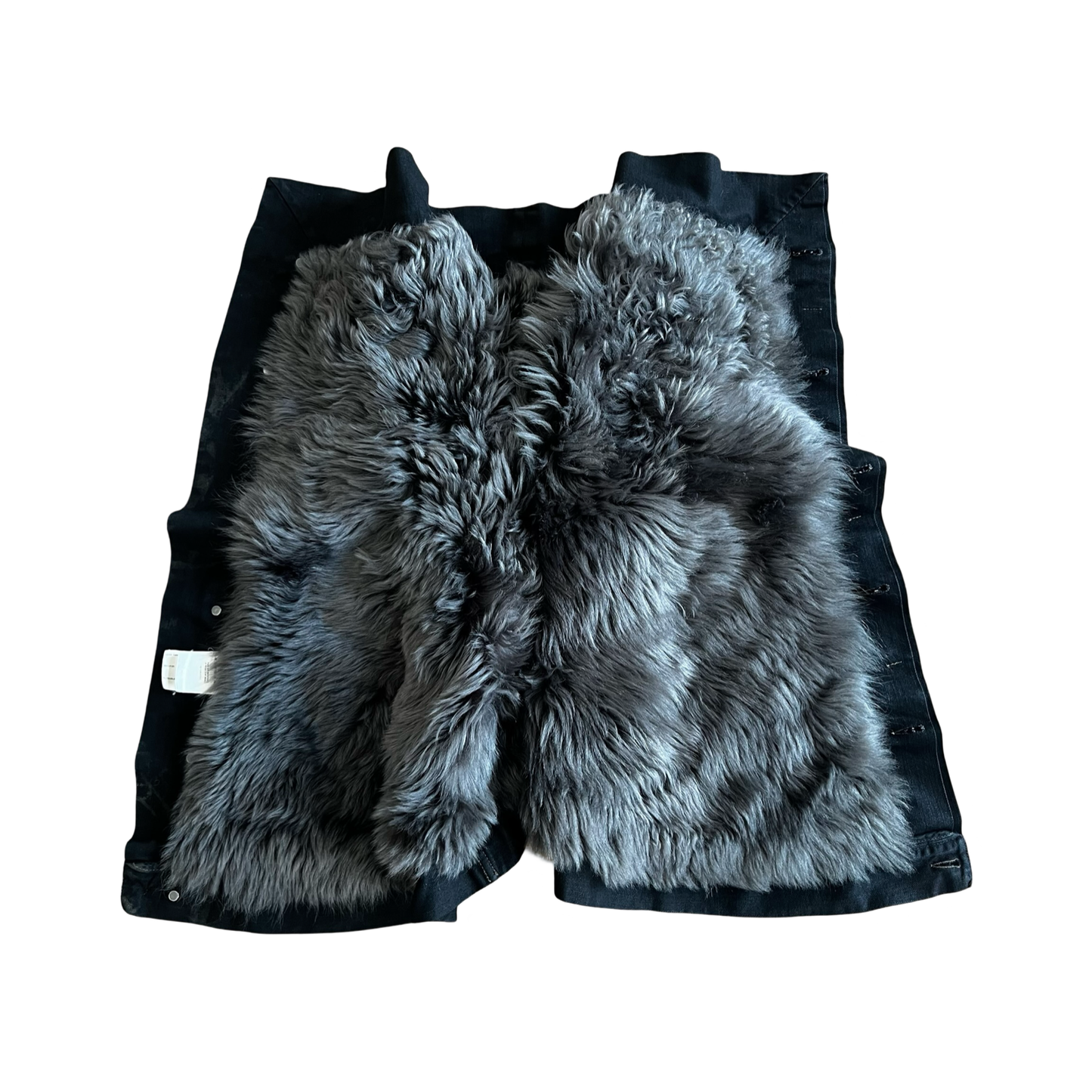 Rick Owens Lamb Fur Waxed Denim Vest Sz Large