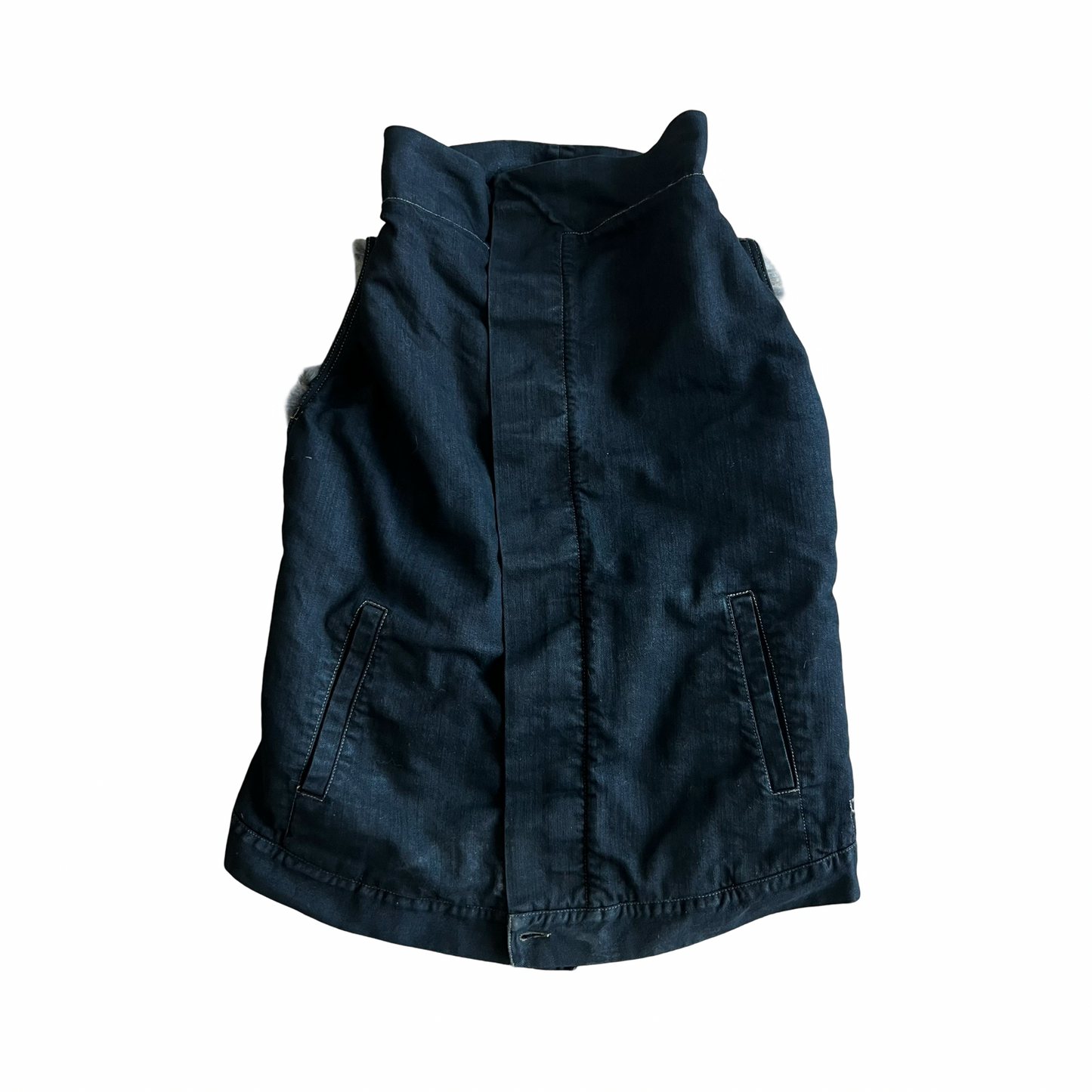 Rick Owens Lamb Fur Waxed Denim Vest Sz Large