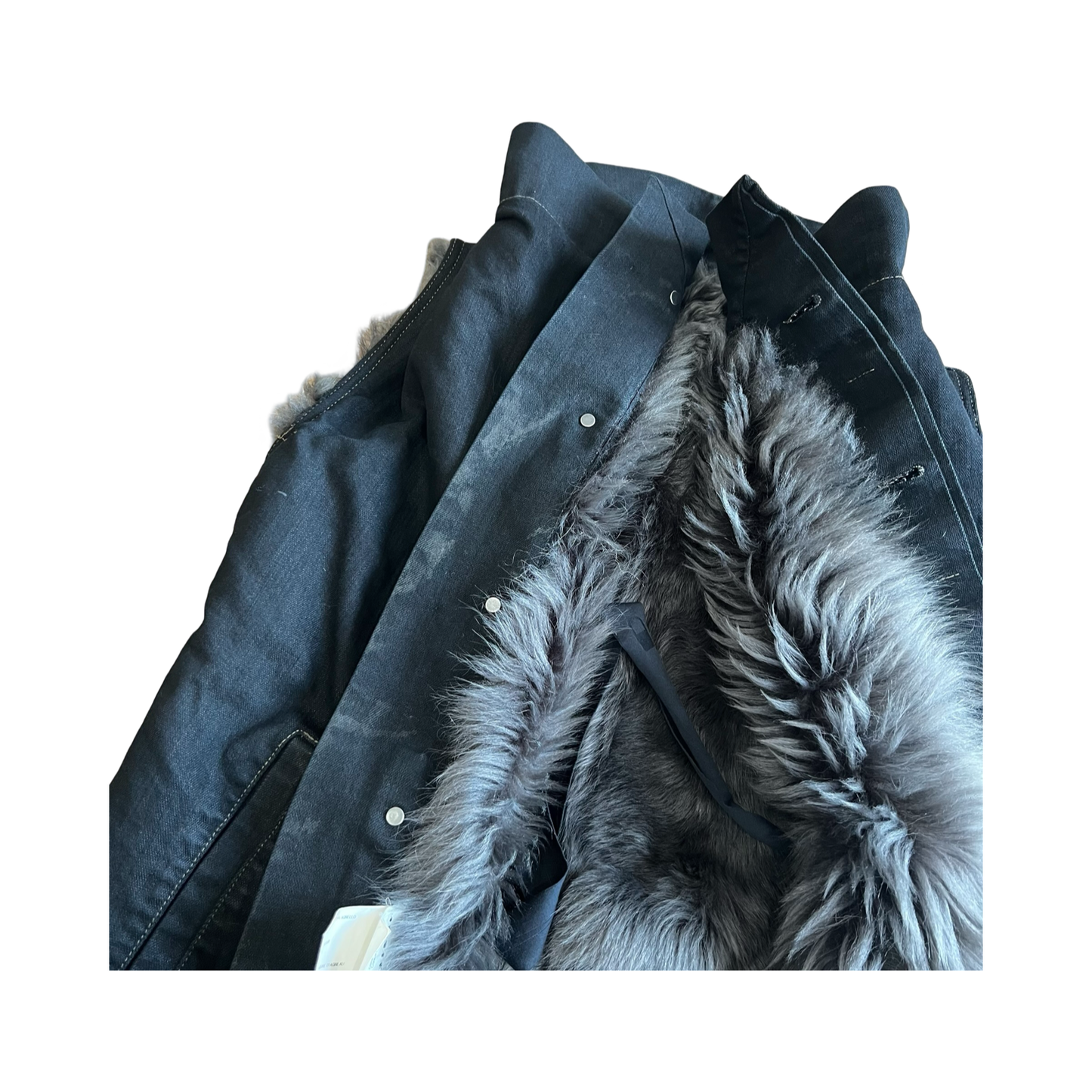 Rick Owens Lamb Fur Waxed Denim Vest Sz Large
