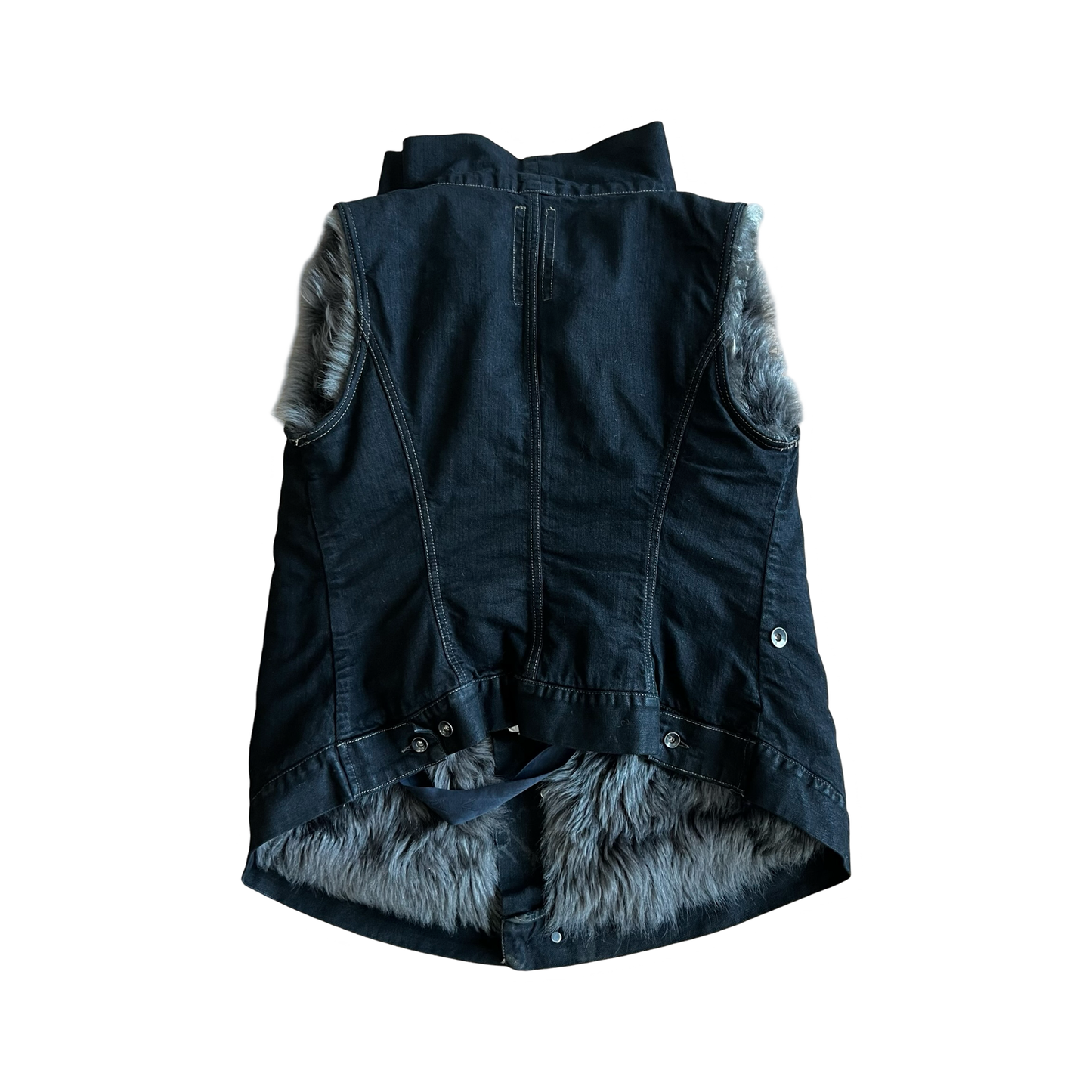 Rick Owens Lamb Fur Waxed Denim Vest Sz Large