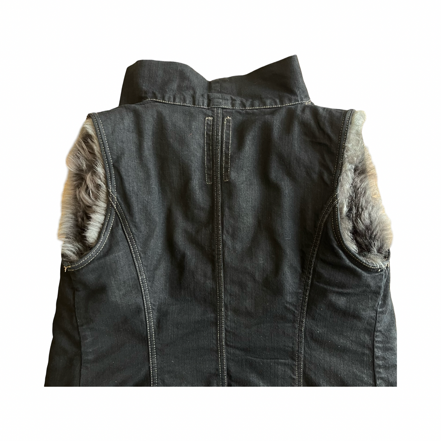 Rick Owens Lamb Fur Waxed Denim Vest Sz Large
