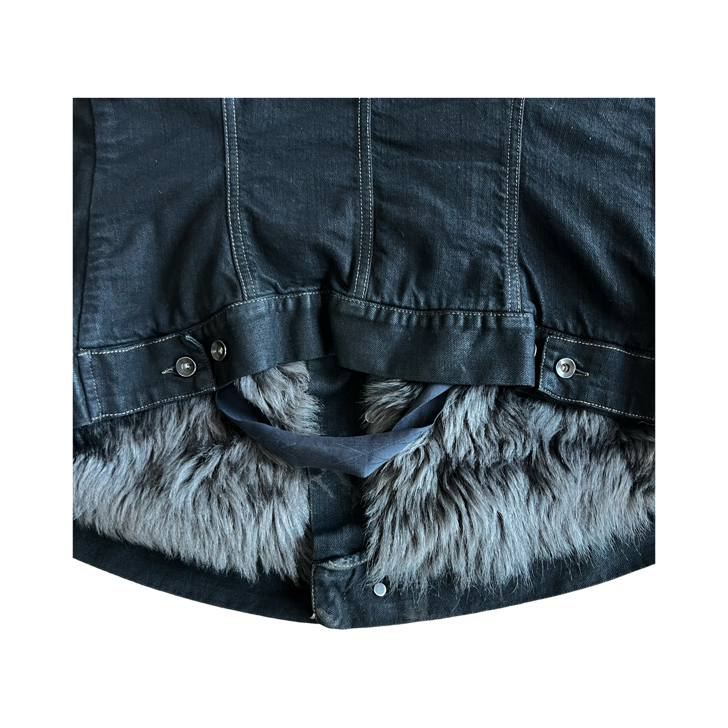 Rick Owens Lamb Fur Waxed Denim Vest Sz Large
