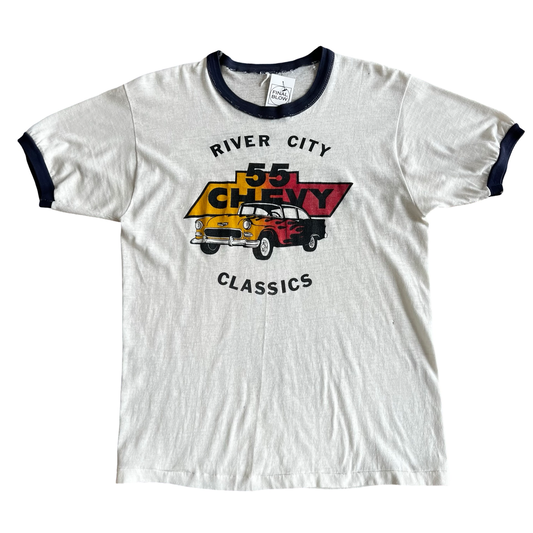 Vintage 70s 55’ Chevy River City Classics Ringer T-Shirt 1970s SZ M