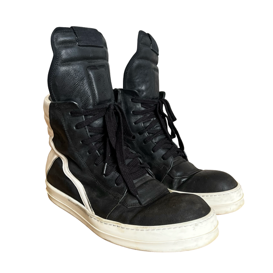 Rick Owens Black/Milk Blistered Leather Geobasket SZ 42