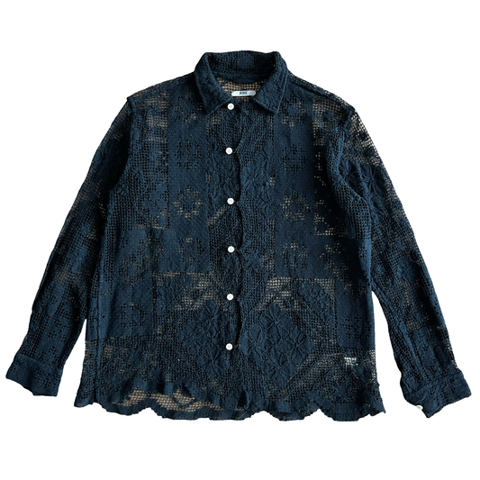 Bode Black Crochet Knit Button-up SZ S