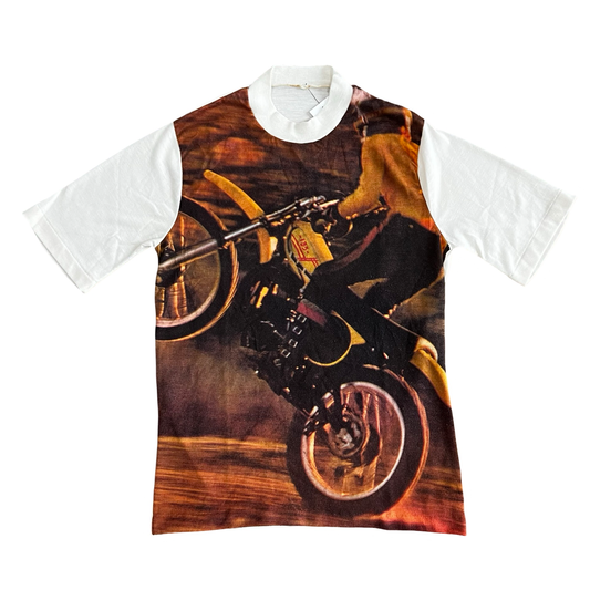 Vintage 70s Full Print Motorcycle T-Shirt SZ S
